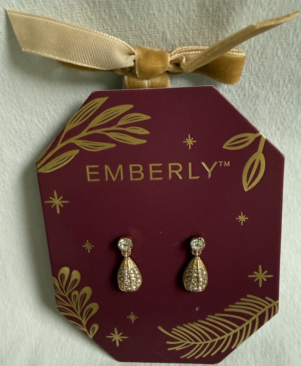 Emberly Gold-tone Rhinestone Tear Drop Earrings